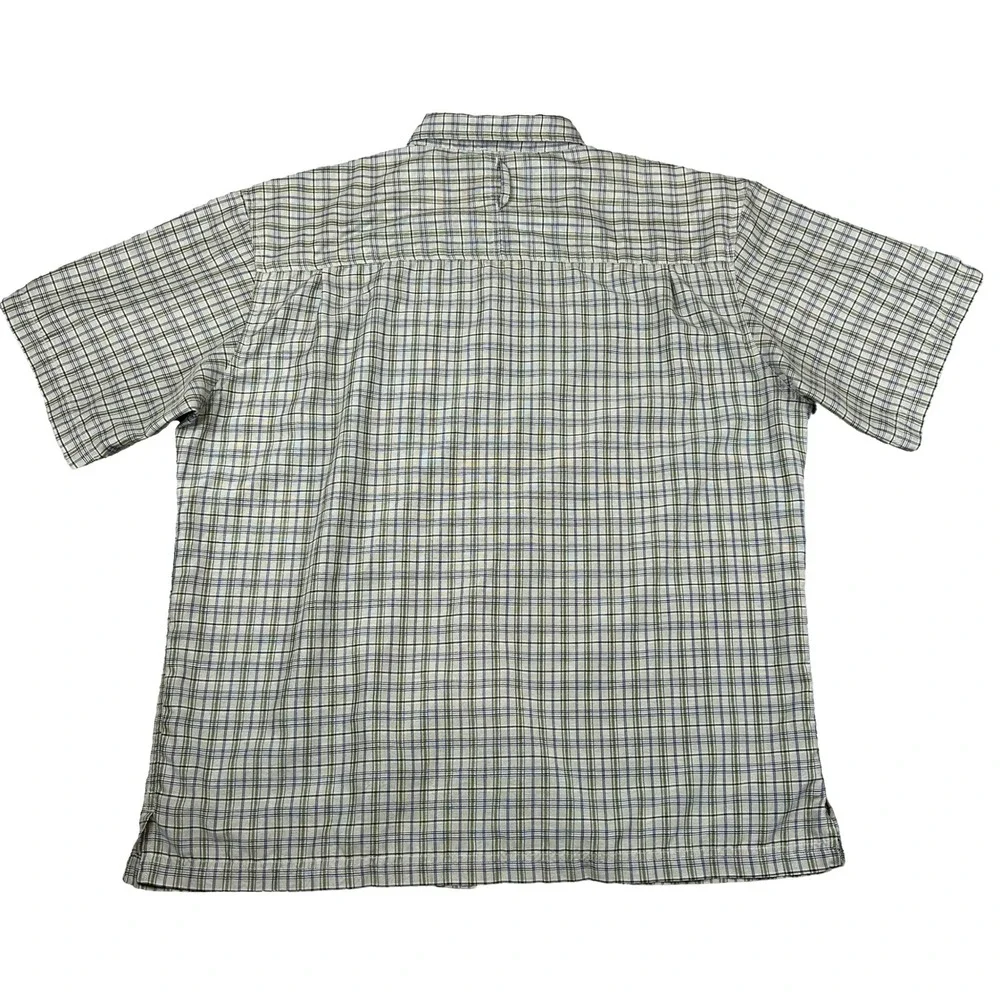 EUC The North Face Mens XL Plaid Short Sleeve Hiking Shirt Green Blue Button Up
